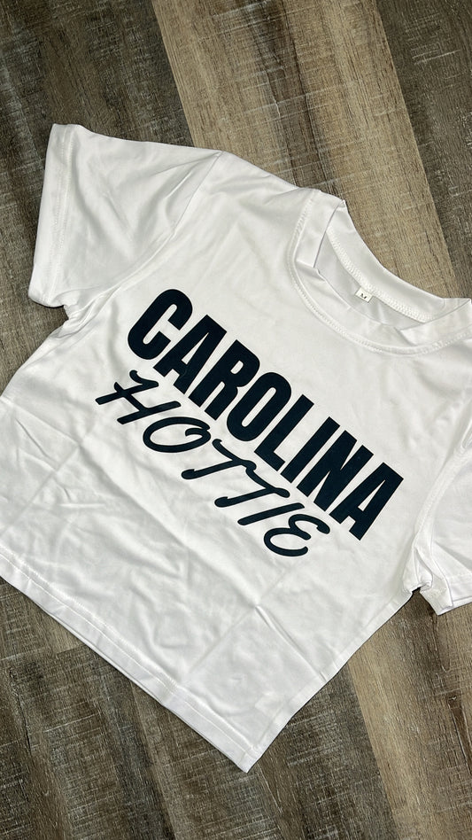 White Carolina Hottie Crop Tee